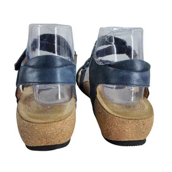 Taos Universal Blue Leather Comfort Wedge Sandals Size 38 US 7-7.5 Adjustable - Picture 5 of 13